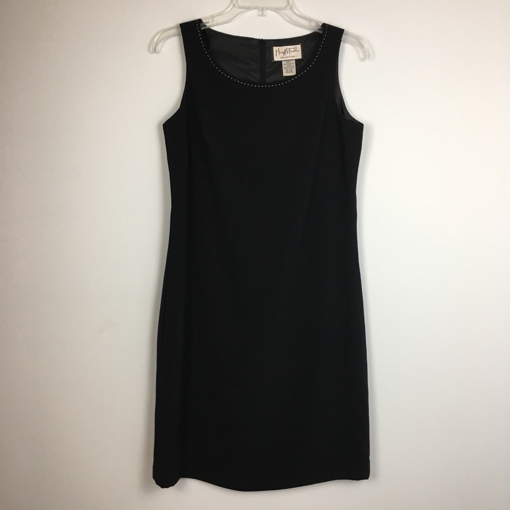 Vintage Mary McFadden Black Sheath Dress  Sz 6 Sleeveless Scoop Neck Classic